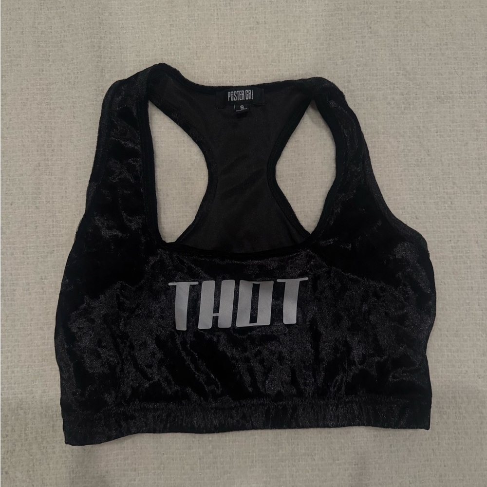 POSTER GIRL Black Velvet Sports Bra Size S “THOT”